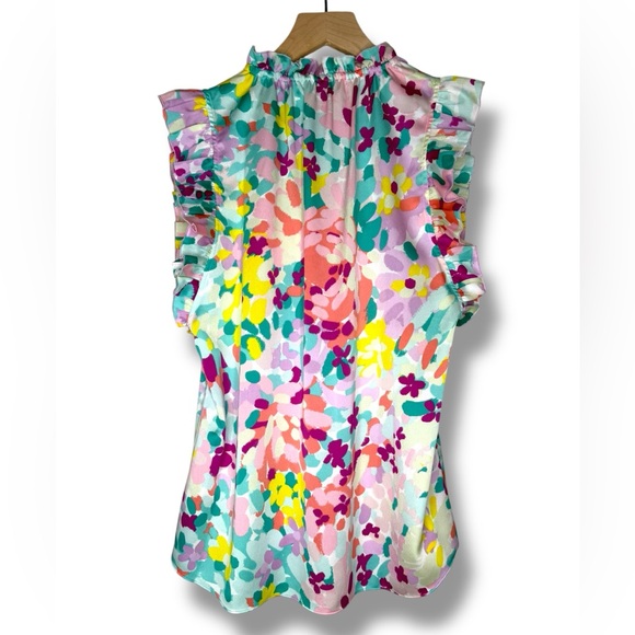 Kate Spade New York Feminine Preppy Colorful Floral Ruffle Sleeveless Blouse S - Picture 2 of 7